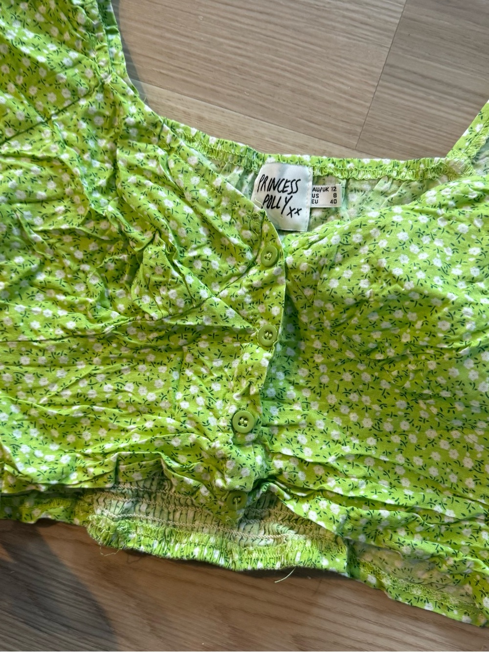 Princess Polly Neon Green Floral Button-Front Crop Top - Picture 2 of 3